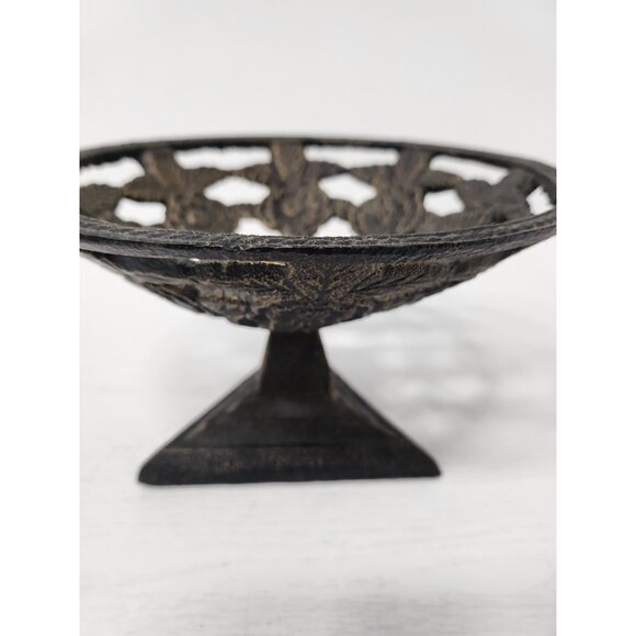 Vintage Cast Iron Decorative Pedestal Bowl Centerpiece Ornate Floral Design MCM - Picture 2 of 9